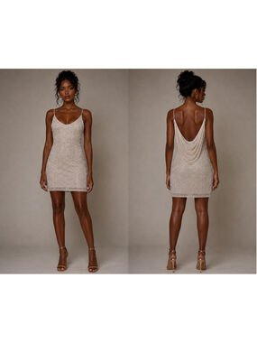 Women's retrofête Mini Dress S White Silver Sequin Cowl Back